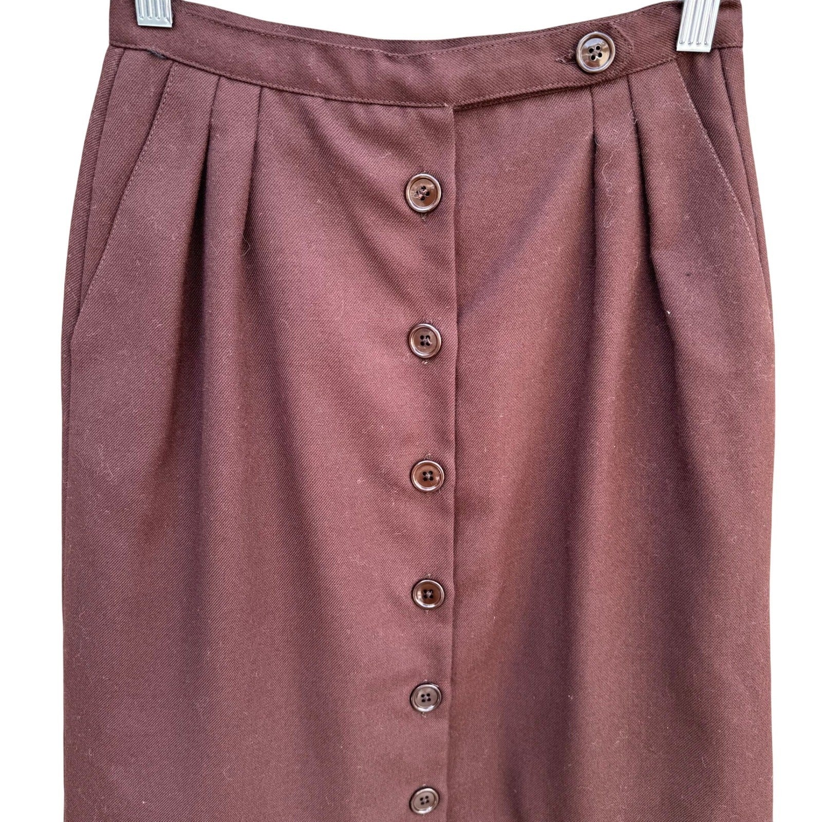 JH Collectible Vintage Brown Wool Blend Button Front Pleated Midi Skirt Size 6/7