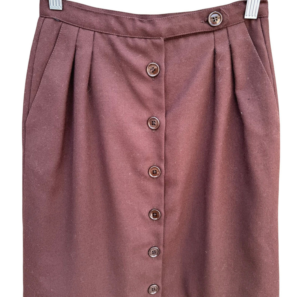 JH Collectible Vintage Brown Wool Blend Button Front Pleated Midi Skirt Size 6/7