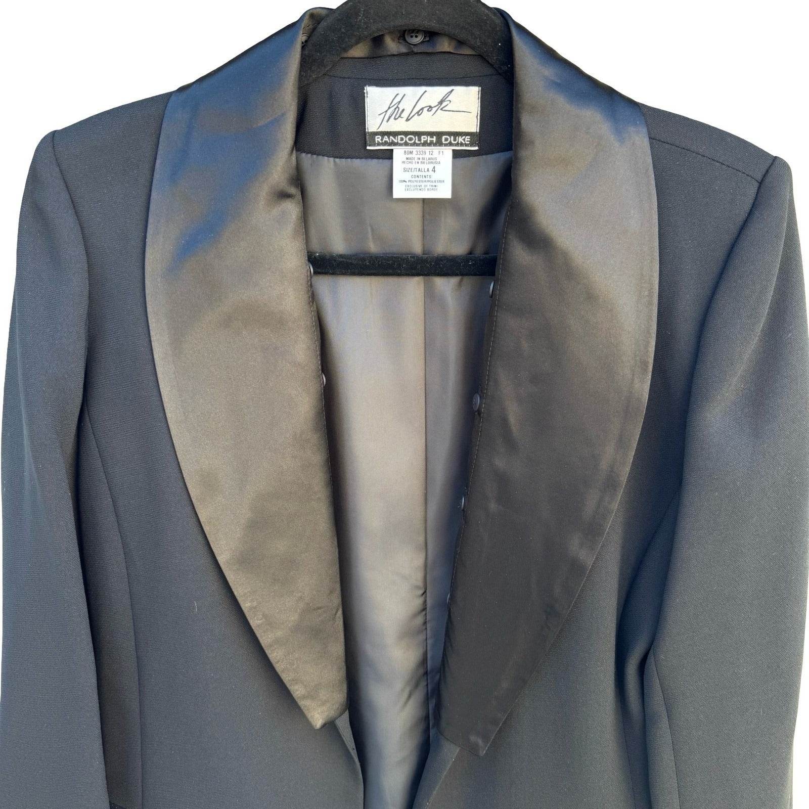 Randolph Duke The Look Black Satin Shawl Lapel Tuxedo Blazer Jacket Womens 4 New