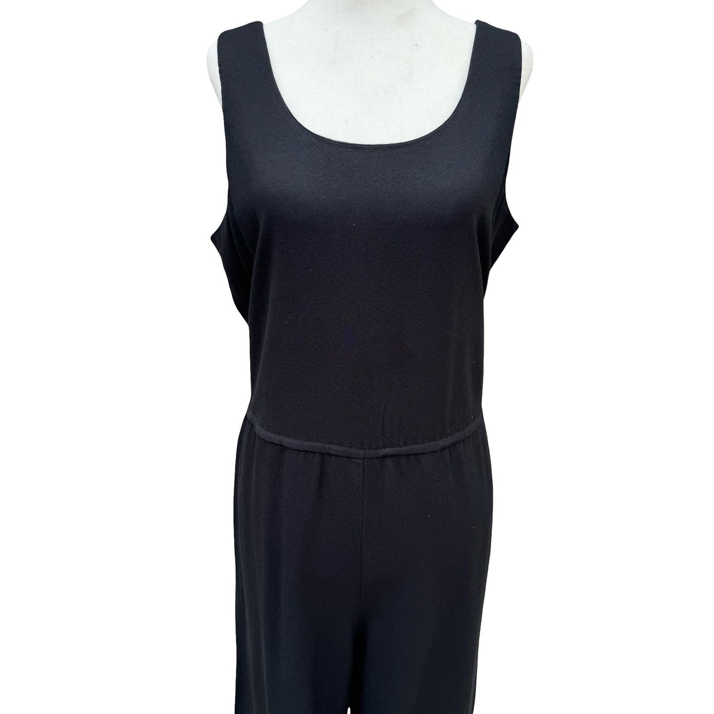 Virgo Vintage Black Sleeveless Jumpsuit Size 12P Elastic Waist Wide Leg Pockets