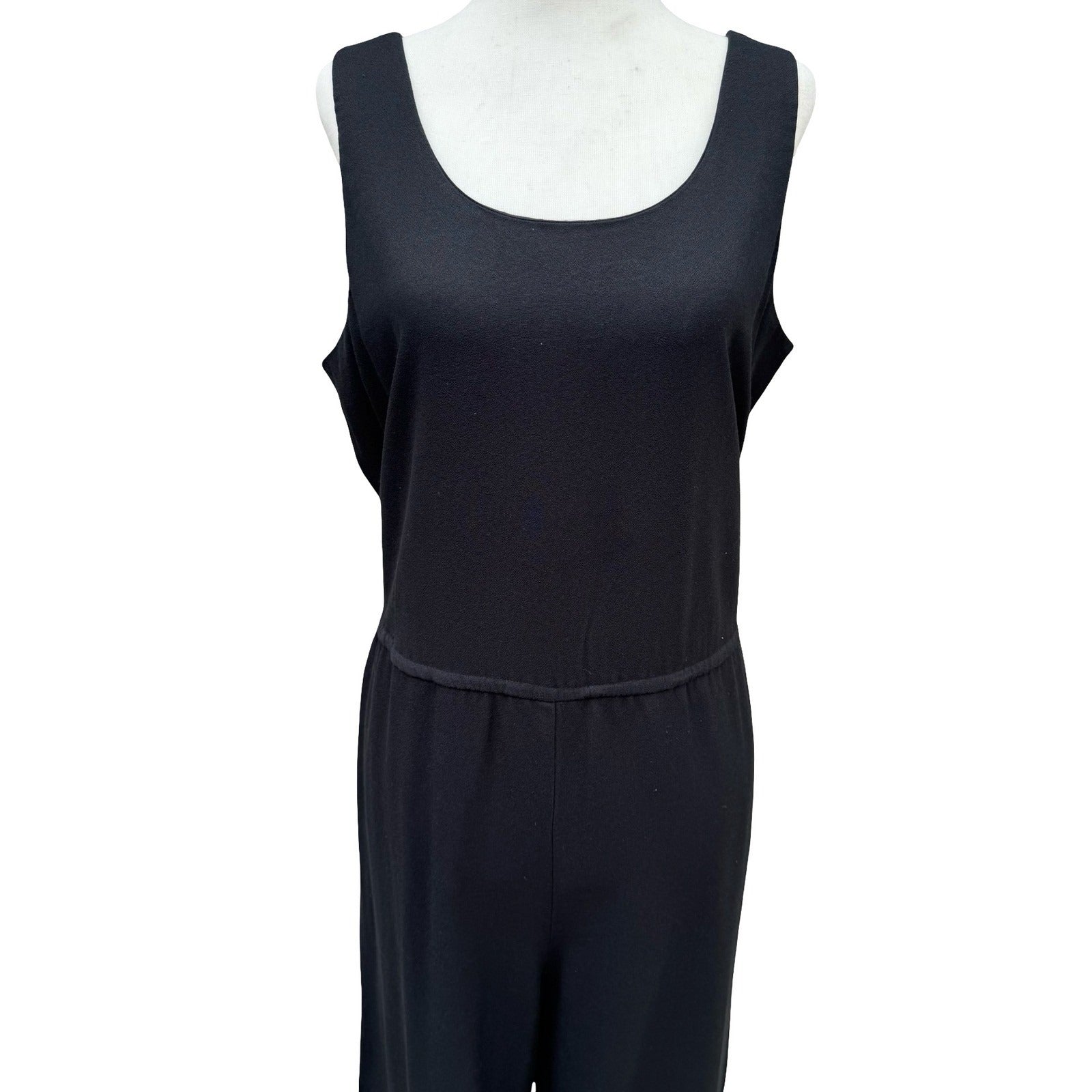 Virgo Vintage Black Sleeveless Jumpsuit Size 12P Elastic Waist Wide Leg Pockets