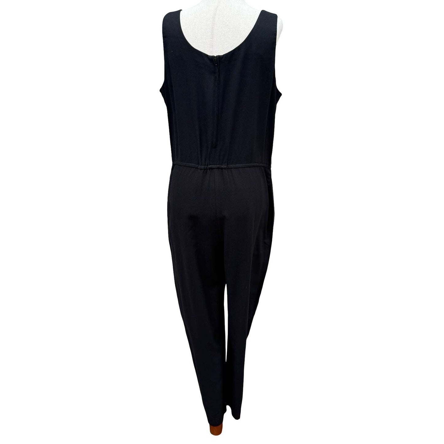 Virgo Vintage Black Sleeveless Jumpsuit Size 12P Elastic Waist Wide Leg Pockets
