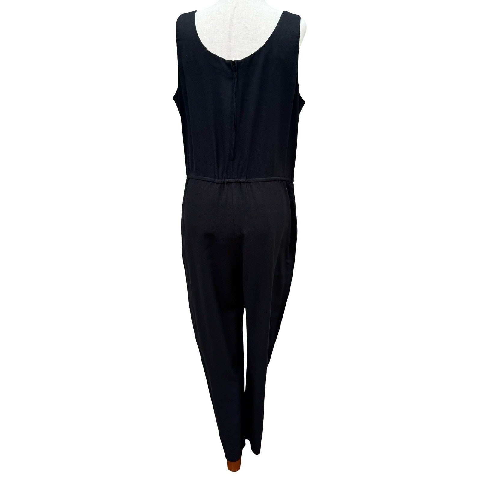Virgo Vintage Black Sleeveless Jumpsuit Size 12P Elastic Waist Wide Leg Pockets