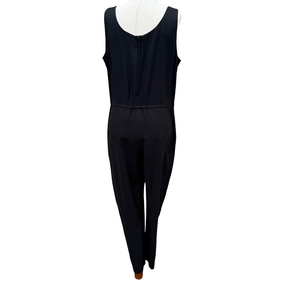 Virgo Vintage Black Sleeveless Jumpsuit Size 12P Elastic Waist Wide Leg Pockets