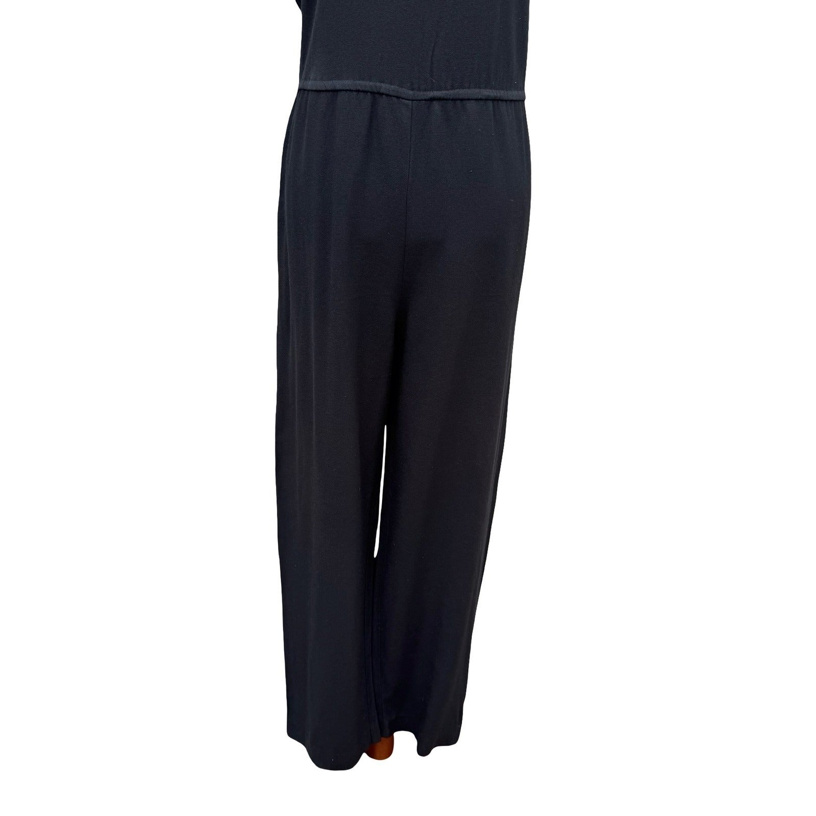 Virgo Vintage Black Sleeveless Jumpsuit Size 12P Elastic Waist Wide Leg Pockets