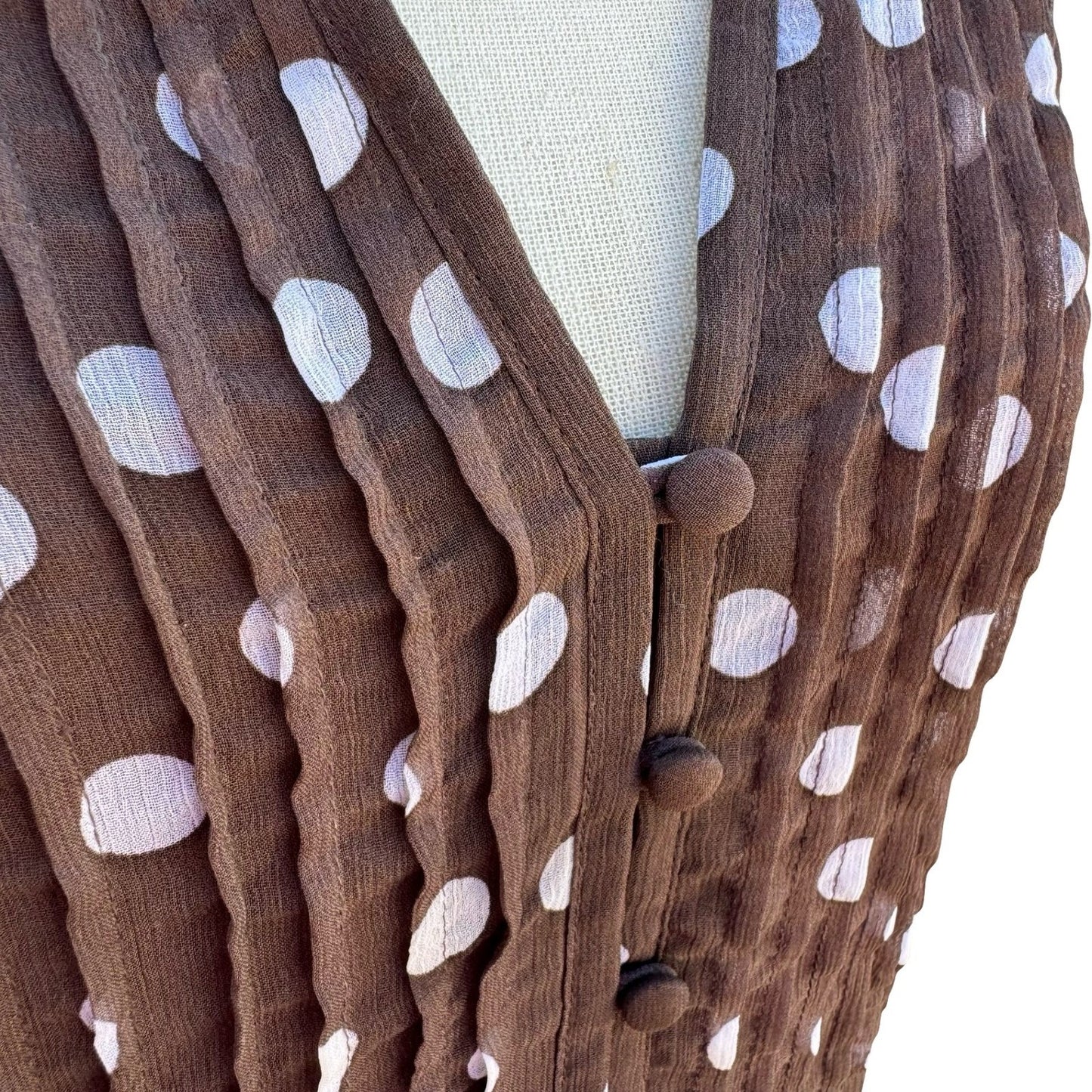 JBS Y2K Brown Polka Dot Pintuck Retro Mod V-Neck Dress Size 8 Feminine Pinup