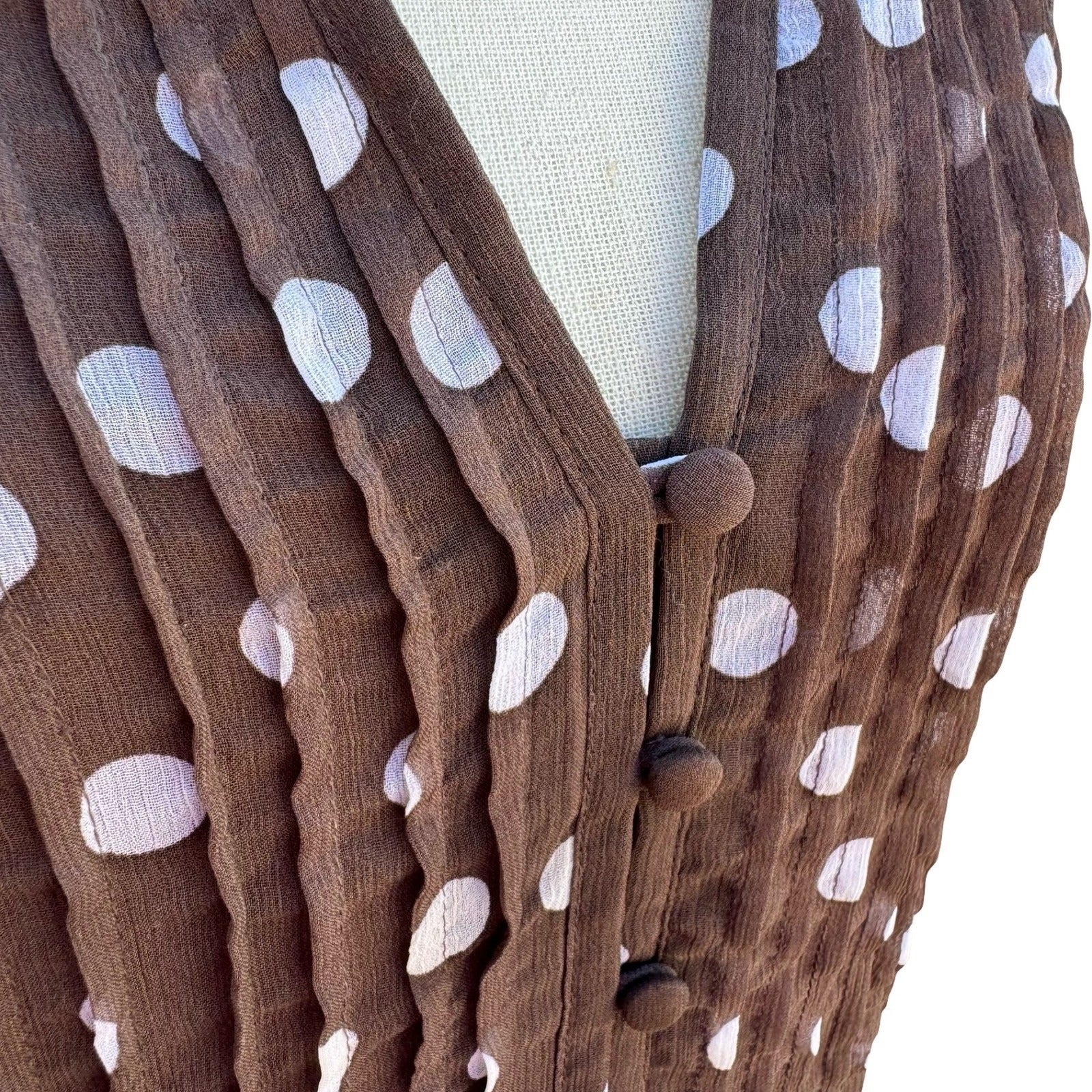 JBS Y2K Brown Polka Dot Pintuck Retro Mod V-Neck Dress Size 8 Feminine Pinup
