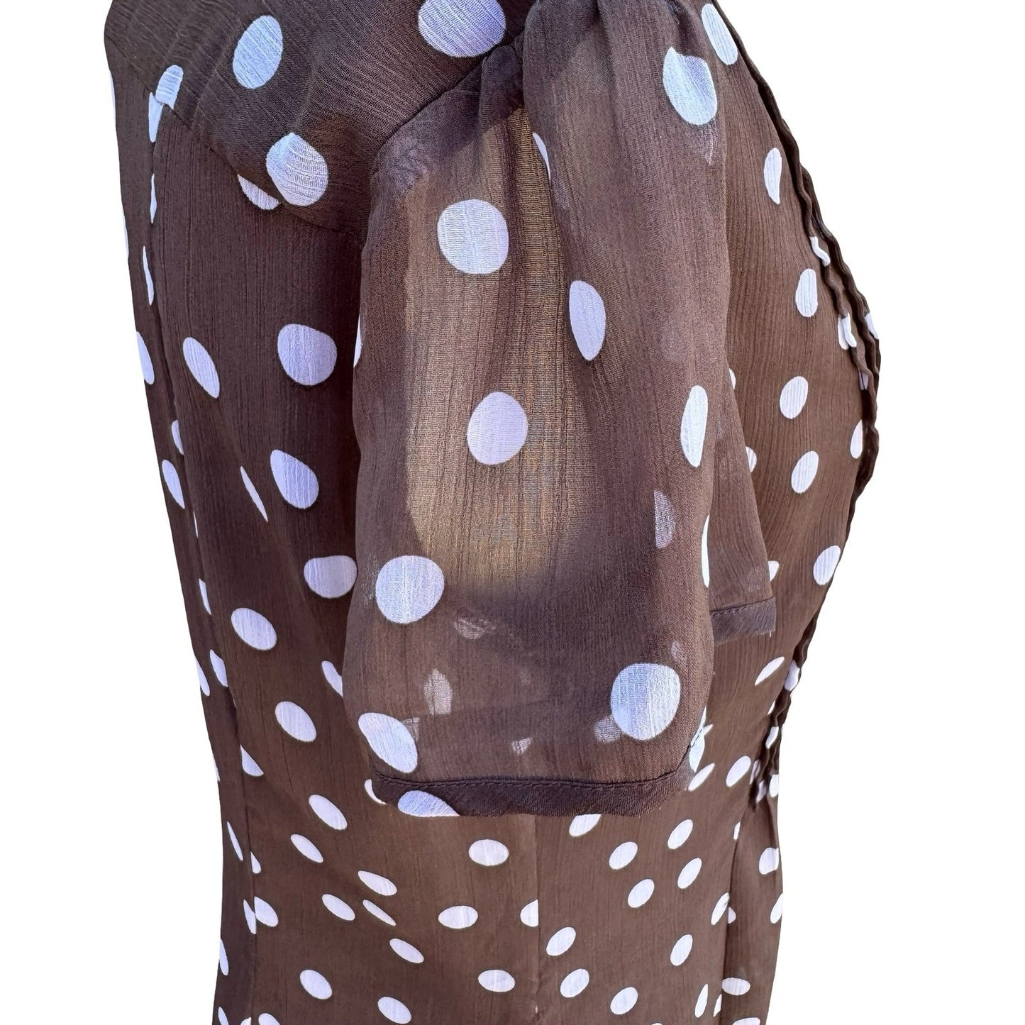 JBS Y2K Brown Polka Dot Pintuck Retro Mod V-Neck Dress Size 8 Feminine Pinup