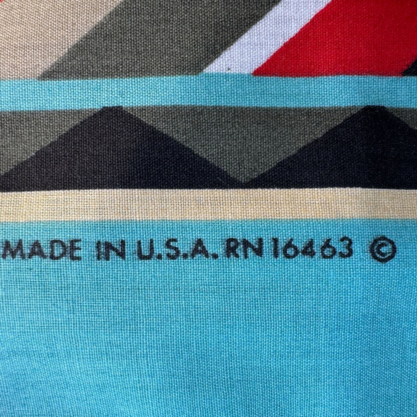 Vintage Southwest Cotton Bandana Craft Tex Made In USA Red Teal Aztec 22" Square