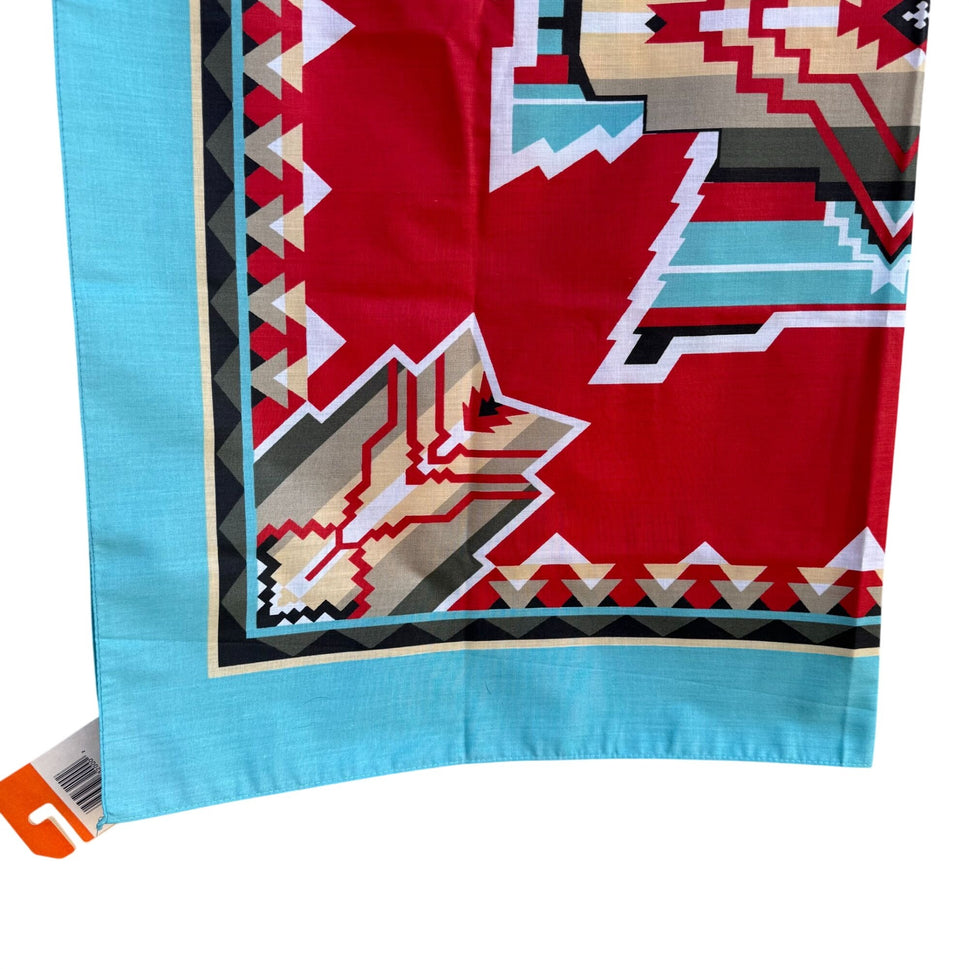 Vintage Southwest Cotton Bandana Craft Tex Made In USA Red Teal Aztec 22" Square