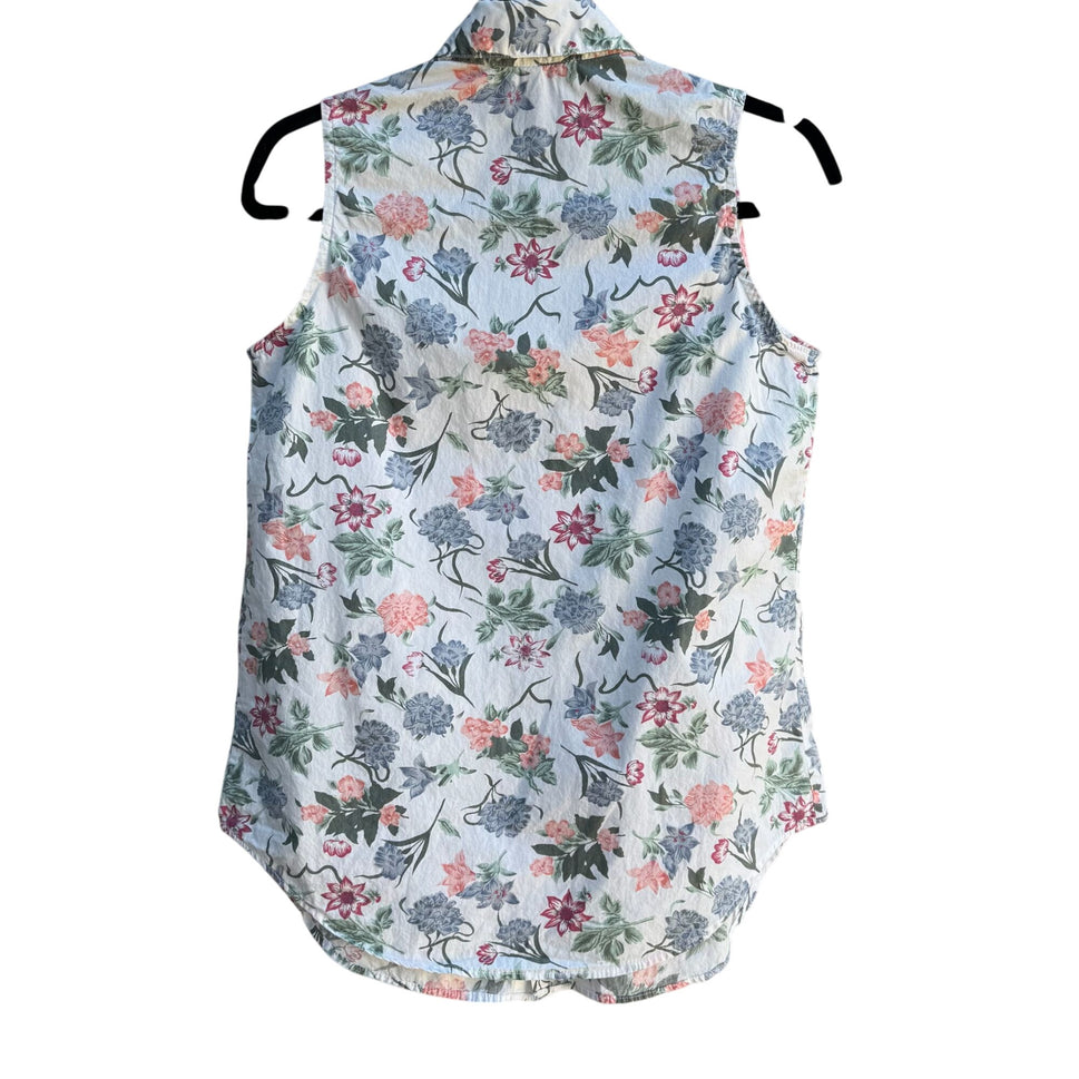 Guess Vintage 80s 90s Floral Sleeveless Button Down Soft Cotton Summer Top Shirt