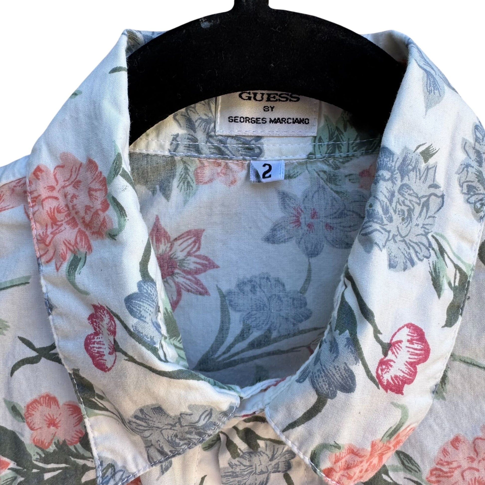 Guess Vintage 80s 90s Floral Sleeveless Button Down Soft Cotton Summer Top Shirt