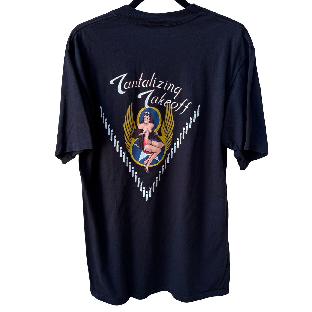 Jerzees Vintage 8th Air Force Pinup Military Air Force WWII T-Shirt Mens Black L