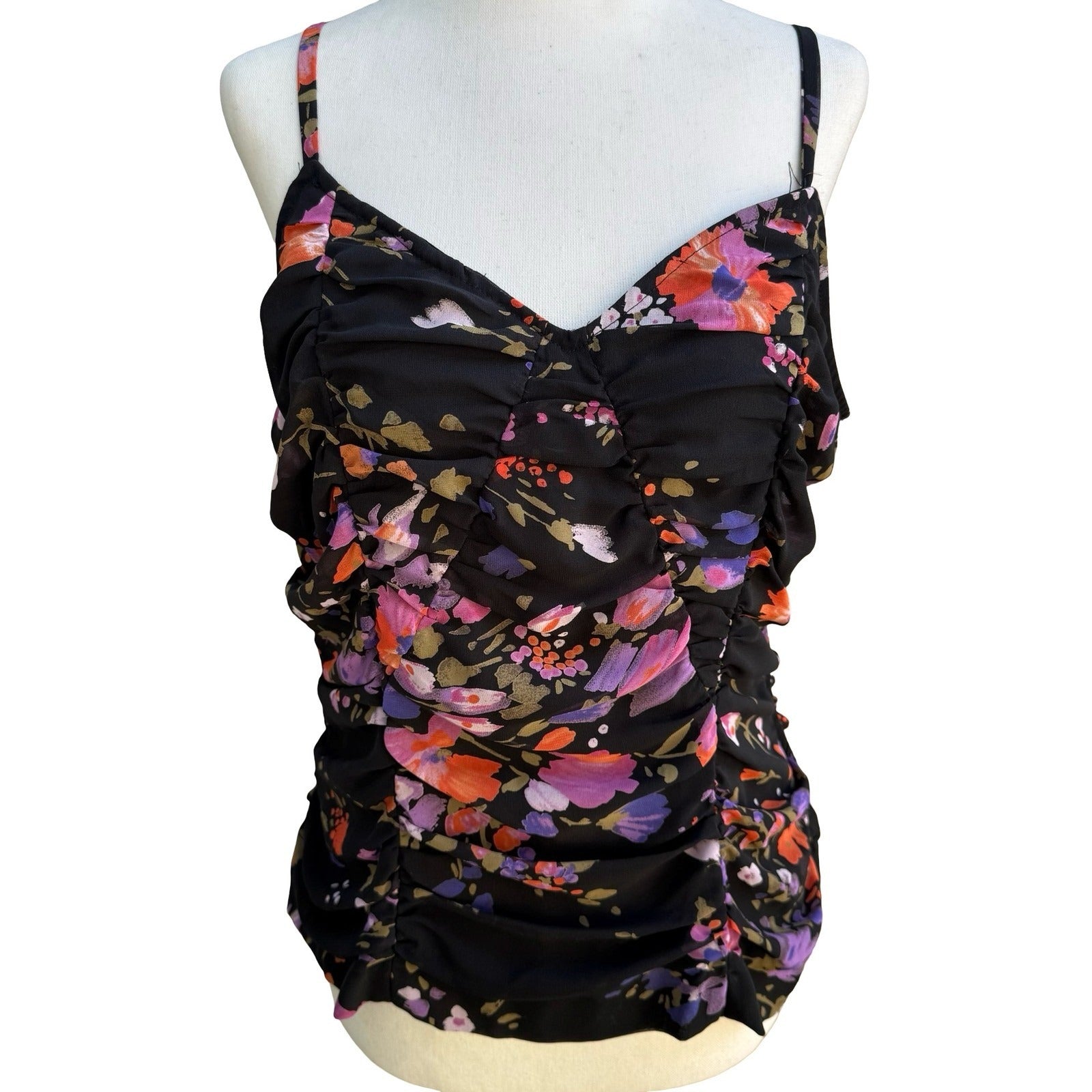 Latina Life Y2K Dark Floral Whimsigoth Ruched Bodycon Tank Midi Skirt Black L