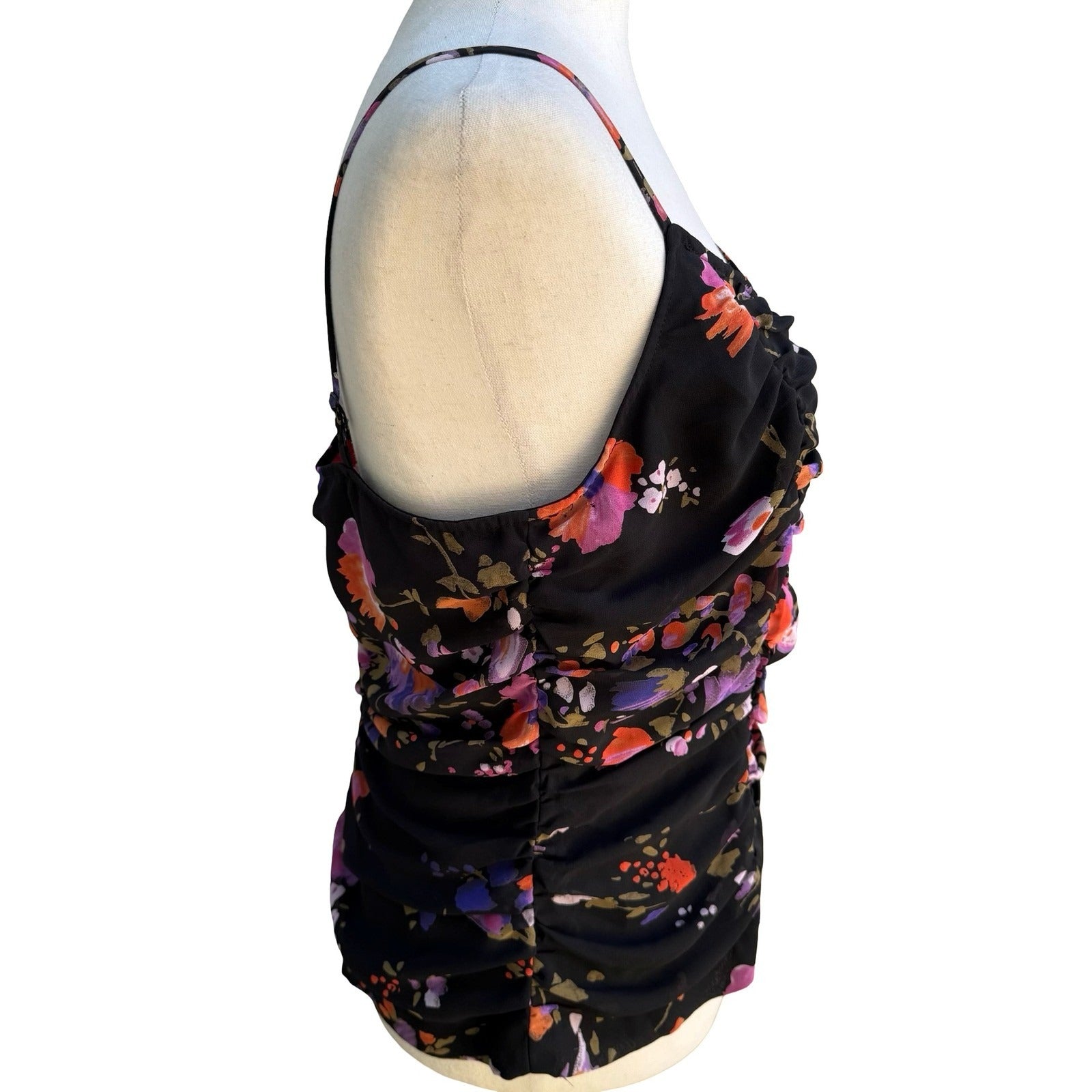 Latina Life Y2K Dark Floral Whimsigoth Ruched Bodycon Tank Midi Skirt Black L