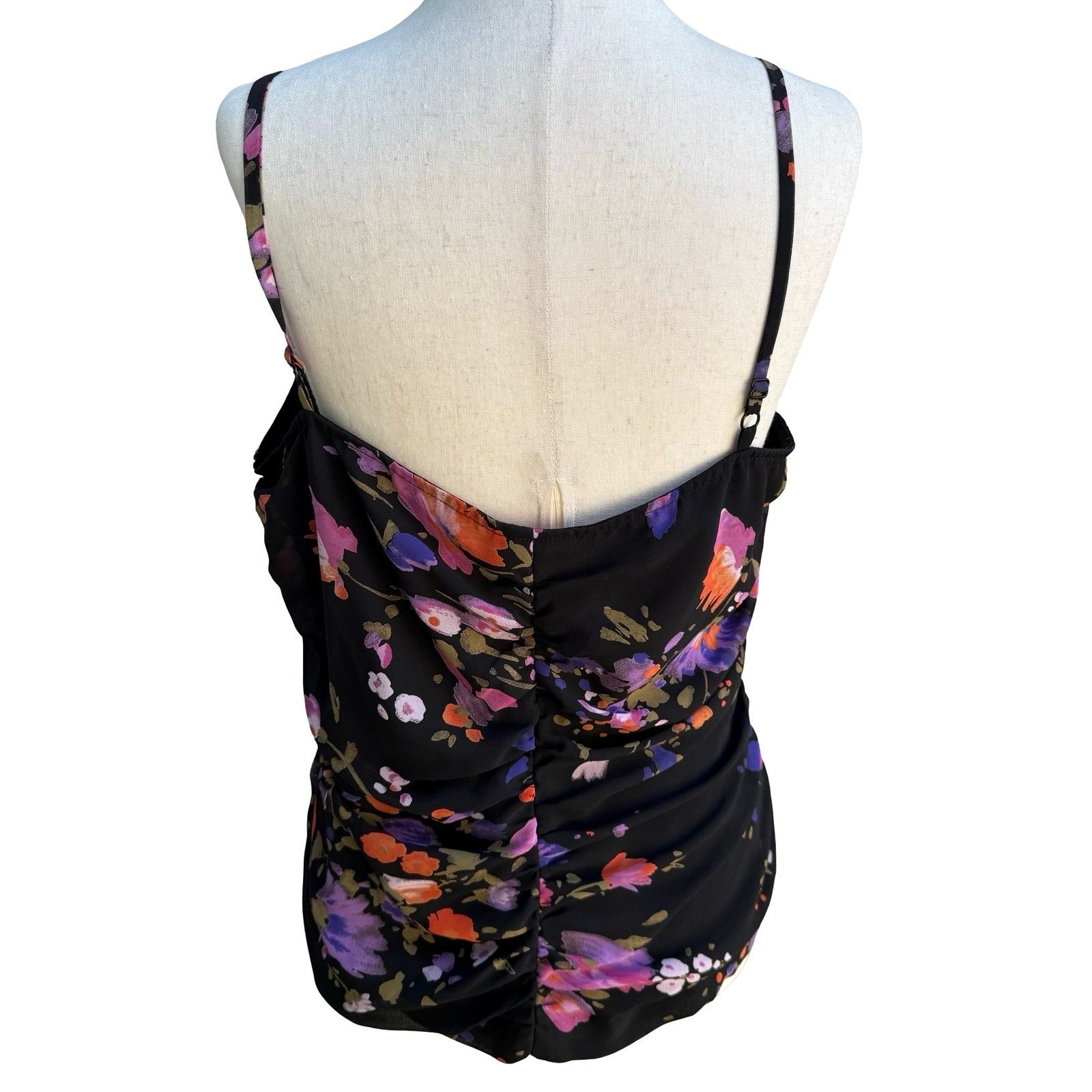 Latina Life Y2K Dark Floral Whimsigoth Ruched Bodycon Tank Midi Skirt Black L