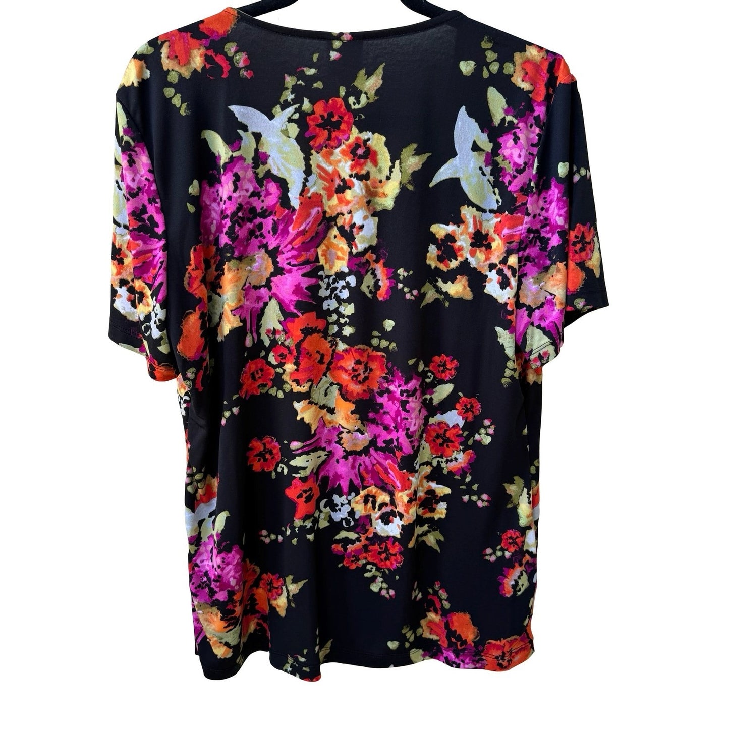 JM Collection Careerwear Dark Floral Layered Buckle Front Stretch Blouse Black L