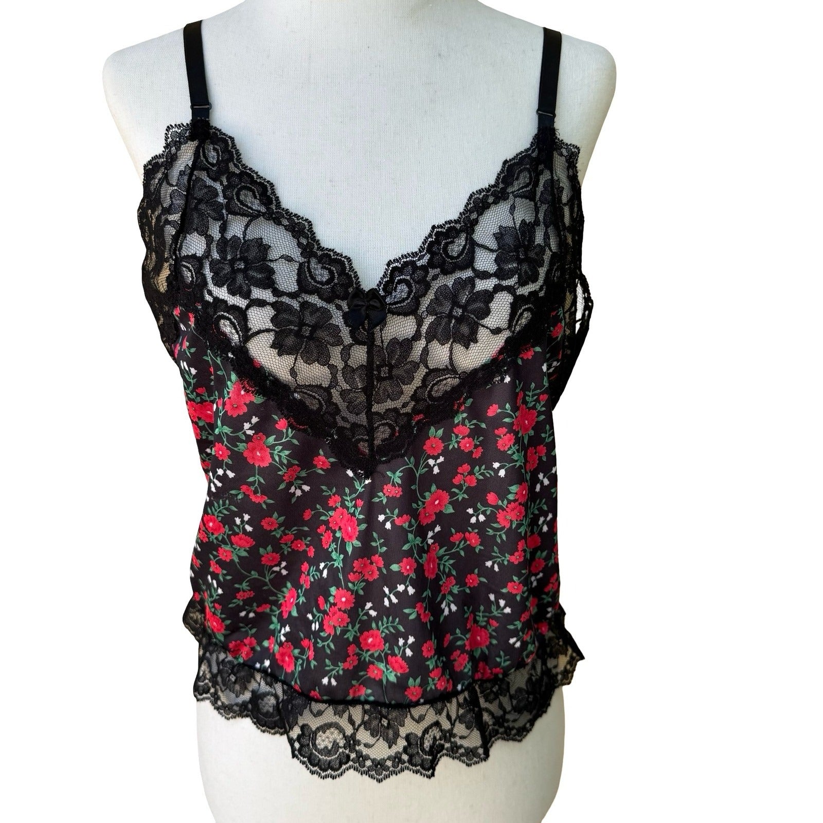 Ashley Taylor Vintage 90s Y2K Babydoll Coquette Floral Lace Trim Camisole Top L
