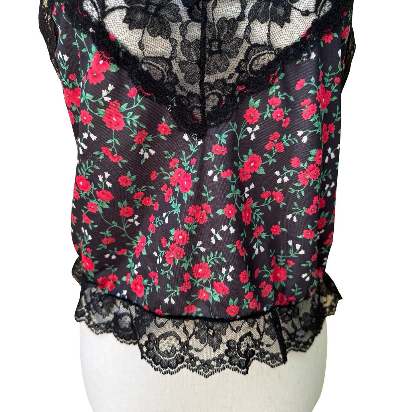 Ashley Taylor Vintage 90s Y2K Babydoll Coquette Floral Lace Trim Camisole Top L