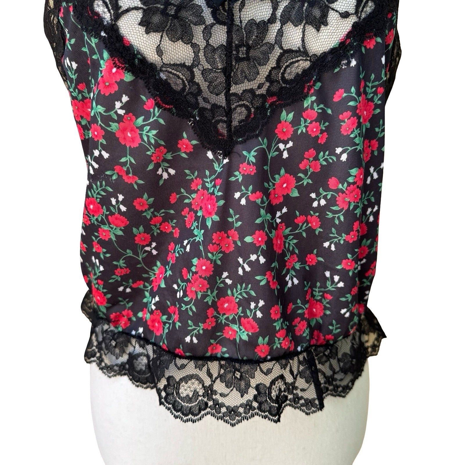 Ashley Taylor Vintage 90s Y2K Babydoll Coquette Floral Lace Trim Camisole Top L