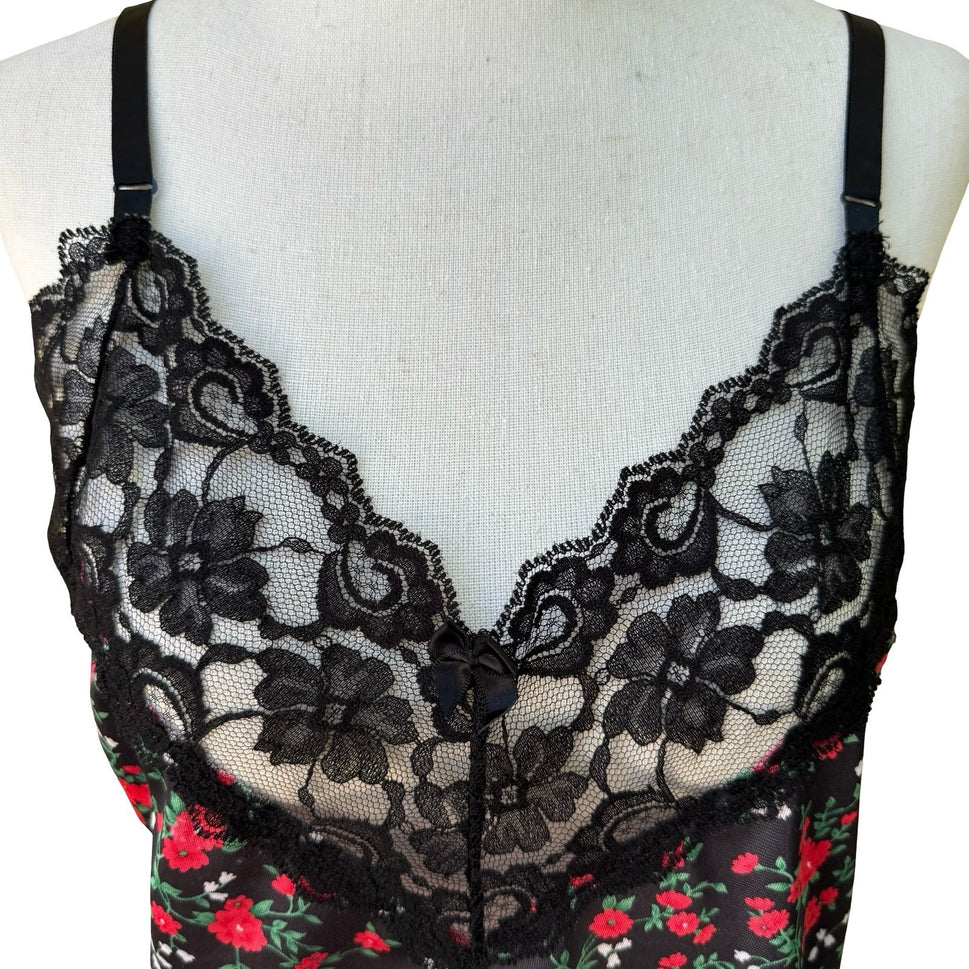 Ashley Taylor Vintage 90s Y2K Babydoll Coquette Floral Lace Trim Camisole Top L