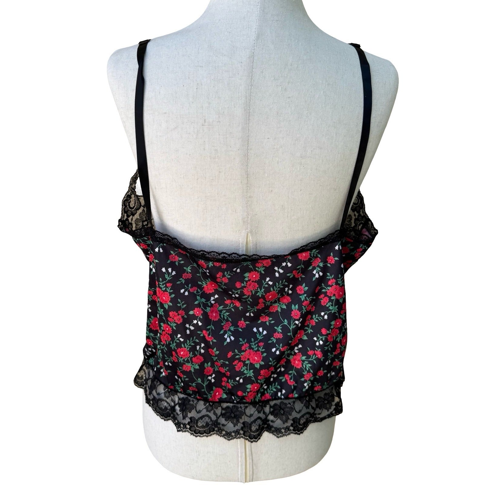 Ashley Taylor Vintage 90s Y2K Babydoll Coquette Floral Lace Trim Camisole Top L