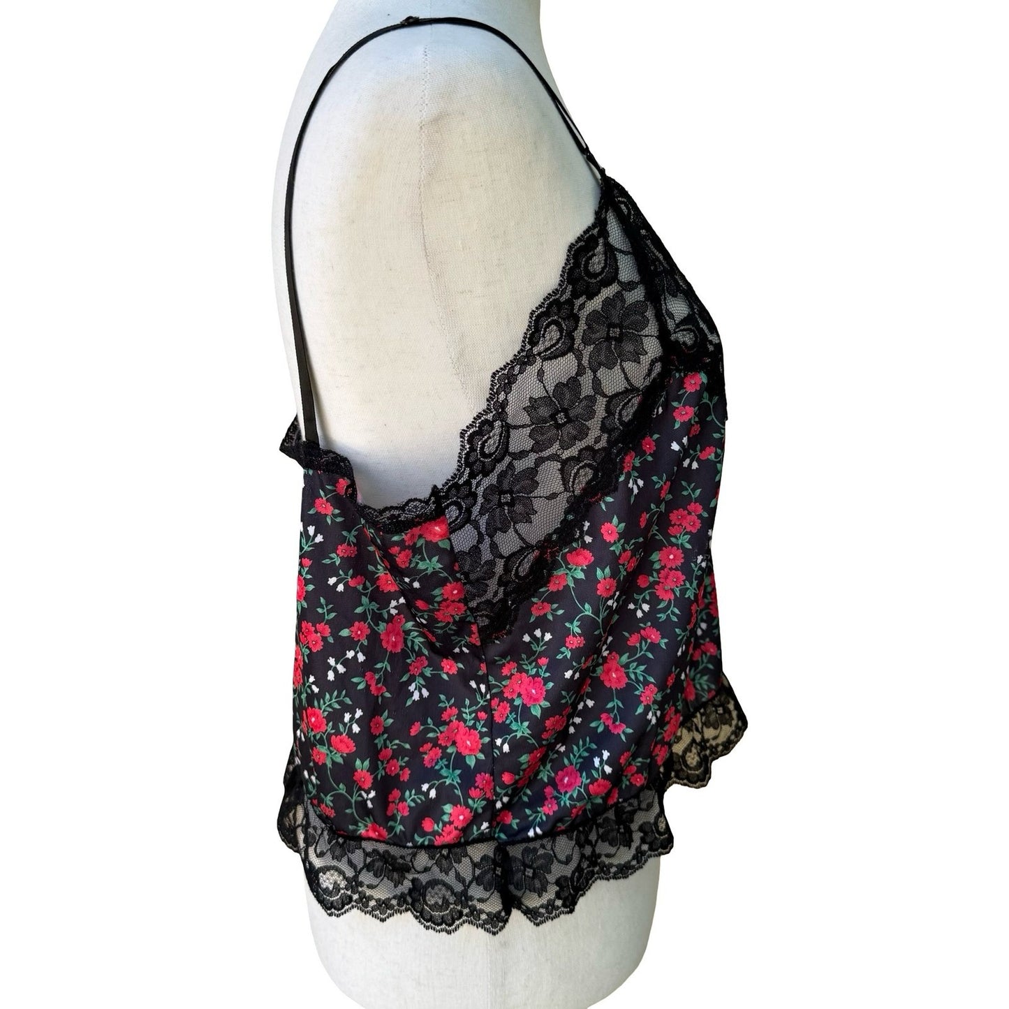 Ashley Taylor Vintage 90s Y2K Babydoll Coquette Floral Lace Trim Camisole Top L