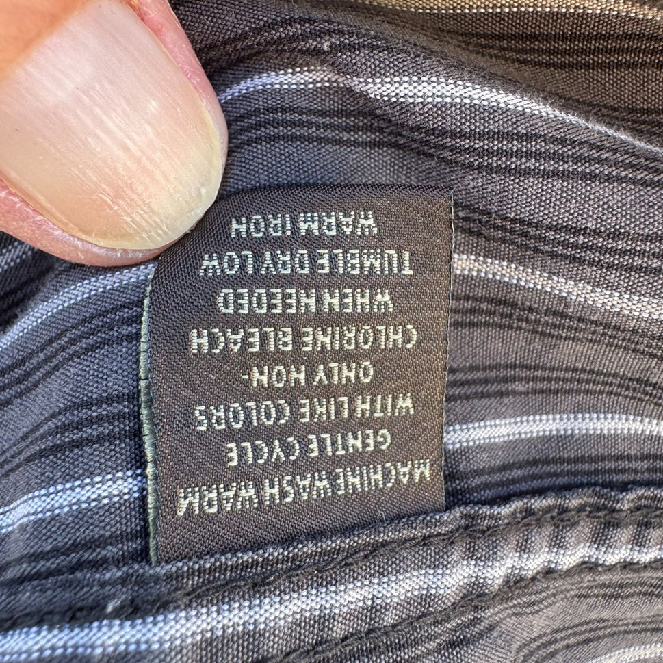 Tasso Elba Mens Tailored Fit Gray White Striped Button-Down Long Sleeve Shirt L