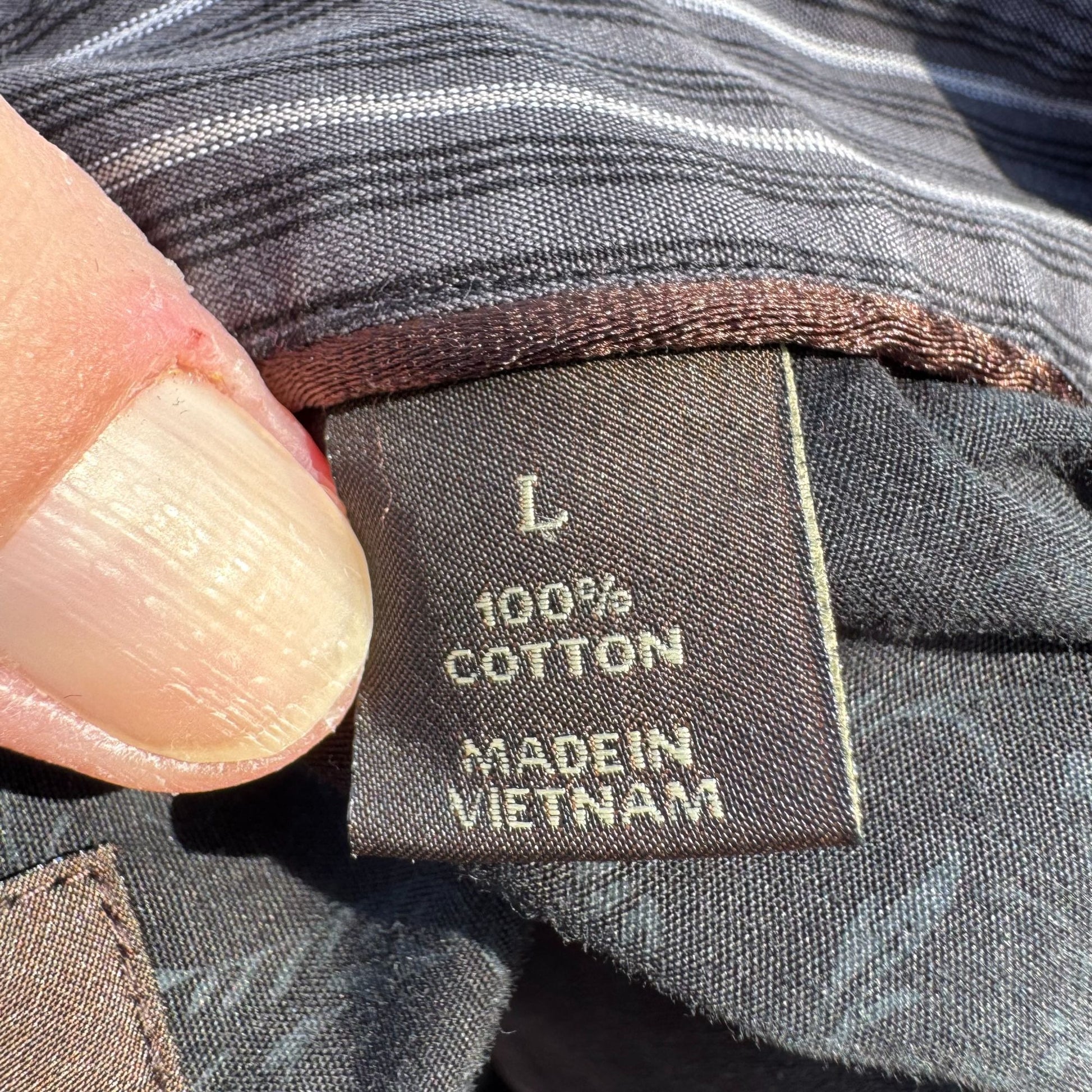 Tasso Elba Mens Tailored Fit Gray White Striped Button-Down Long Sleeve Shirt L