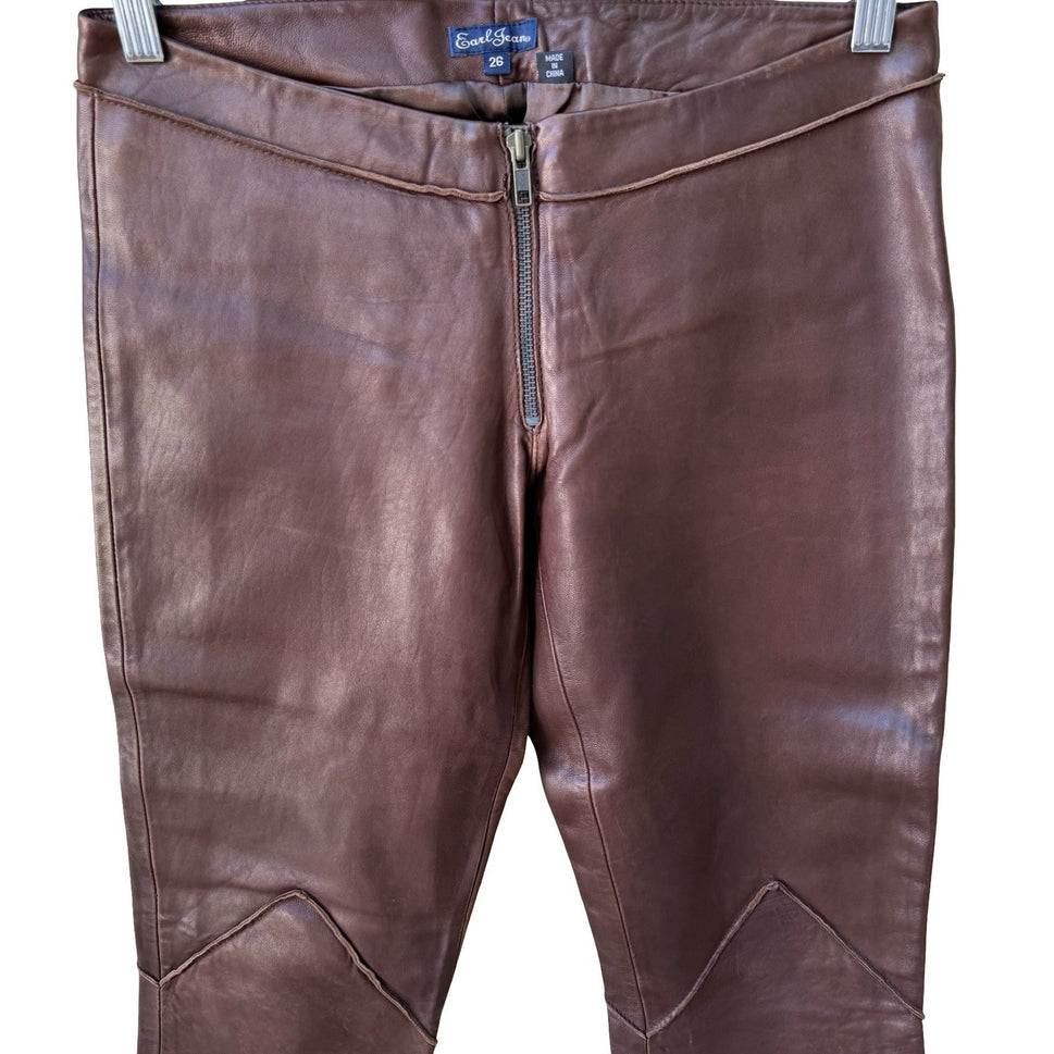 Earl Jean Y2K Leather Low Rise Moto Biker Grunge Pant Bootcut Designer Sample 26