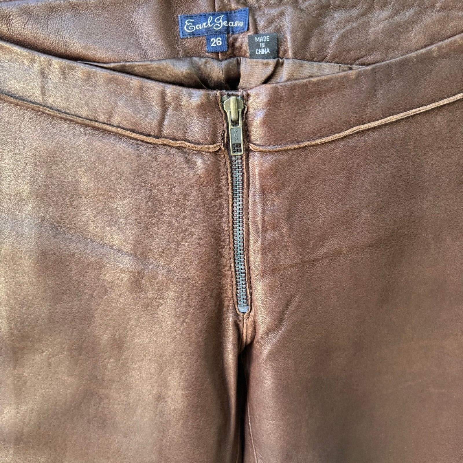 Earl Jean Y2K Leather Low Rise Moto Biker Grunge Pant Bootcut Designer Sample 26