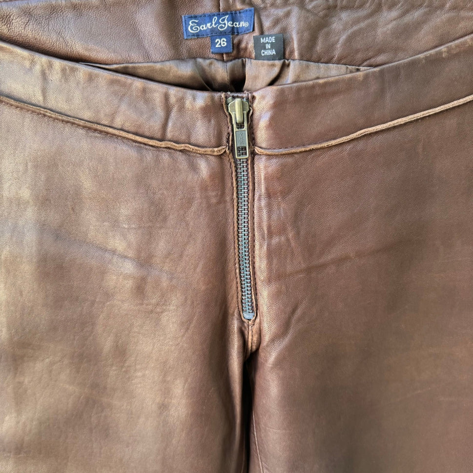 Earl Jean Y2K Leather Low Rise Moto Biker Grunge Pant Bootcut Designer Sample 26