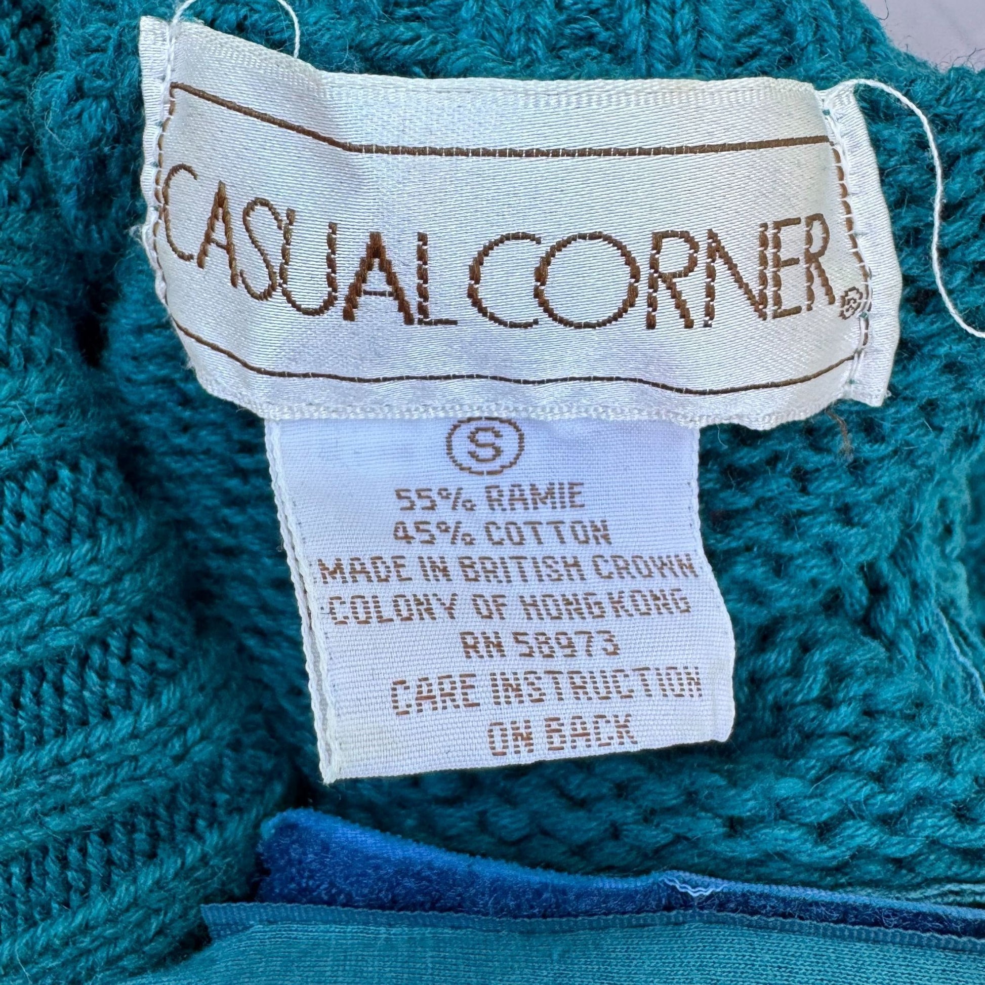 Casual Corner Vintage 80s Womens S Cable Knit Teal Turtleneck Sweater Oversized