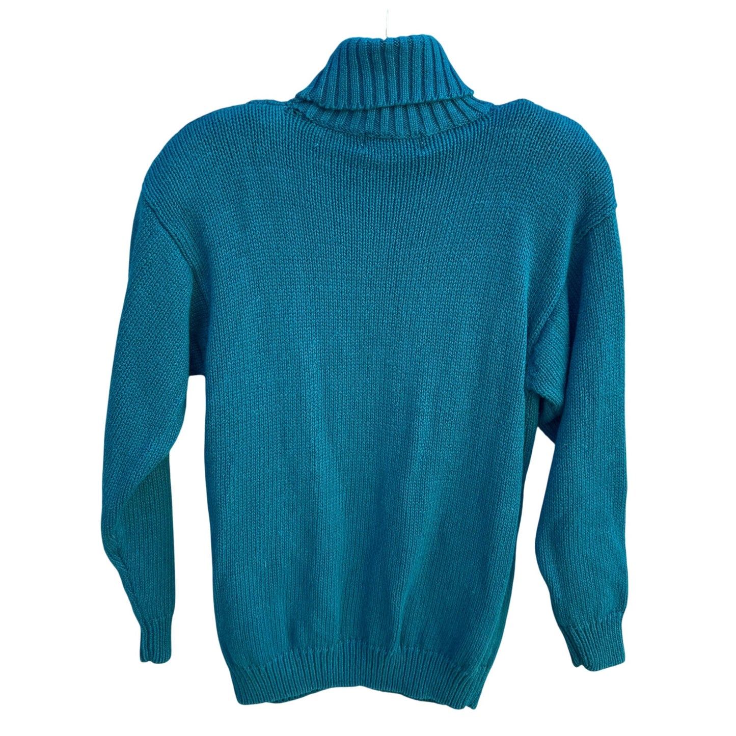 Casual Corner Vintage 80s Womens S Cable Knit Teal Turtleneck Sweater Oversized