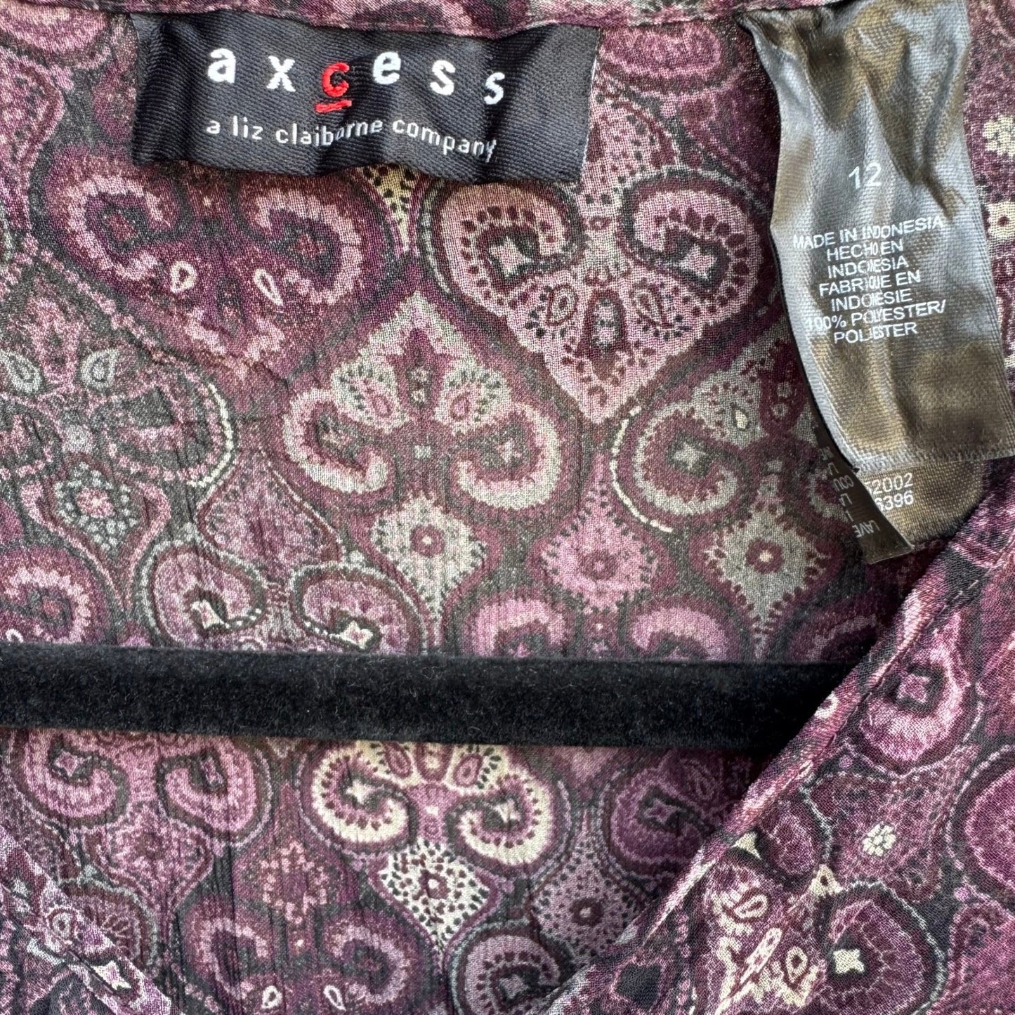 Axcess Liz Claiborne Y2K Whimsigoth Boho Sheer Purple Paisley Ruffle Blouse 12