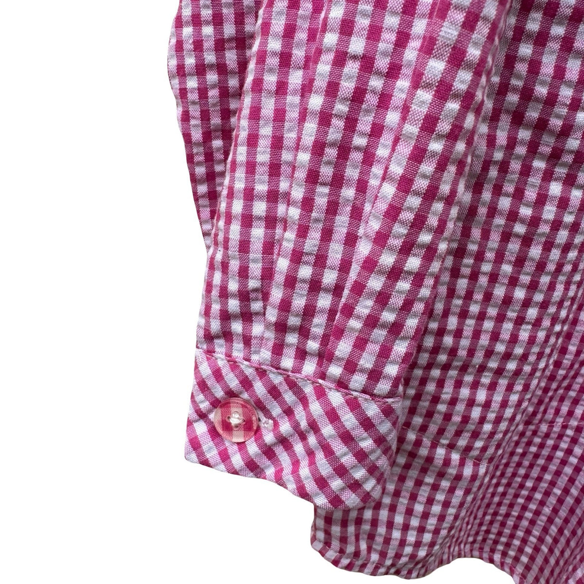 Quacker Factory Grandmacore Cottagecore Gingham Rhinestone Roll Tab Shirt PInk S