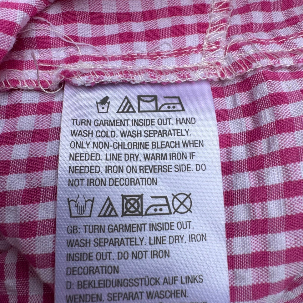Quacker Factory Grandmacore Cottagecore Gingham Rhinestone Roll Tab Shirt PInk S