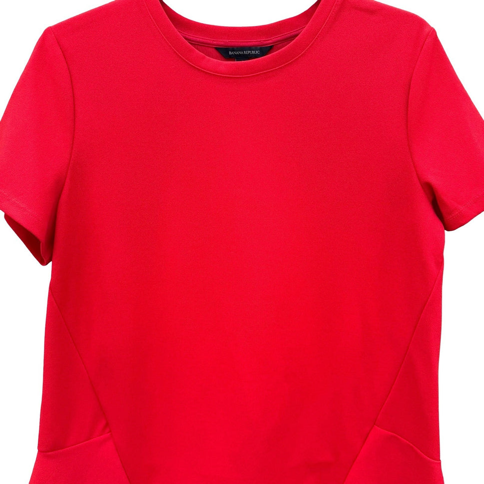 Banana Republic Red Peplum Short Sleeve Blouse Crew Neck Stretch Knit Top Small