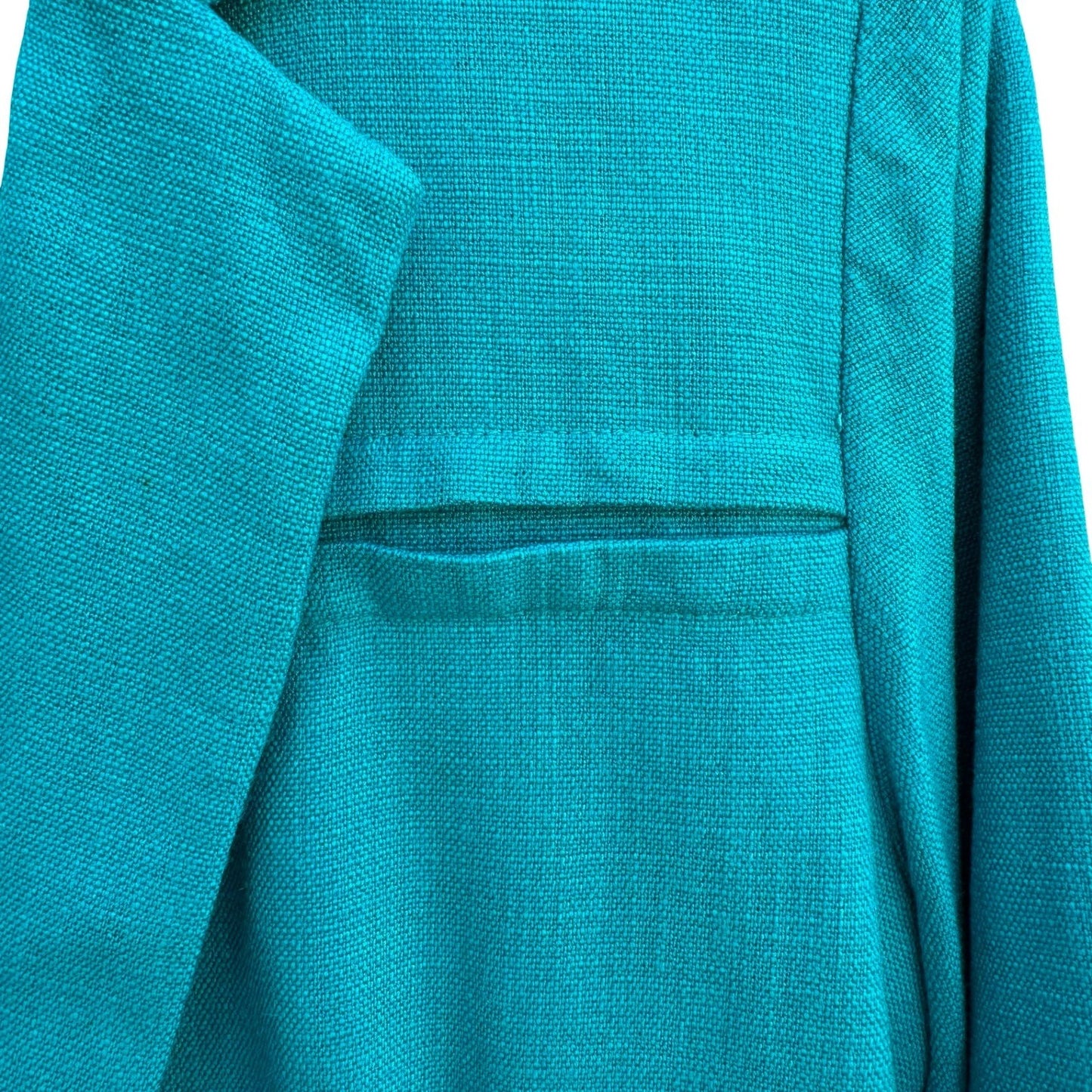 Maggy London Petites Vintage Teal Open Front Blazer Textured 3/4 Sleeve Jacket 8
