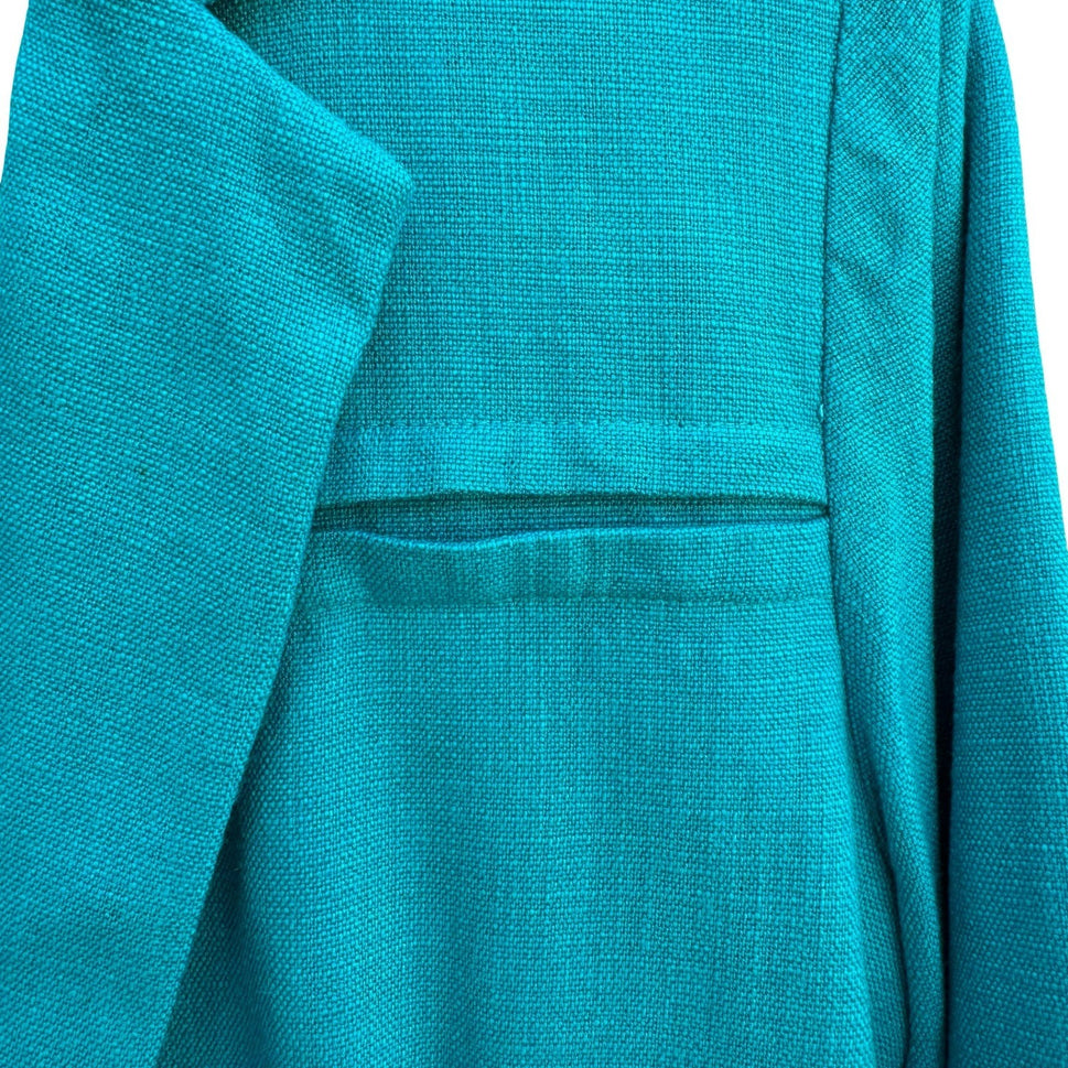 Maggy London Petites Vintage Teal Open Front Blazer Textured 3/4 Sleeve Jacket 8