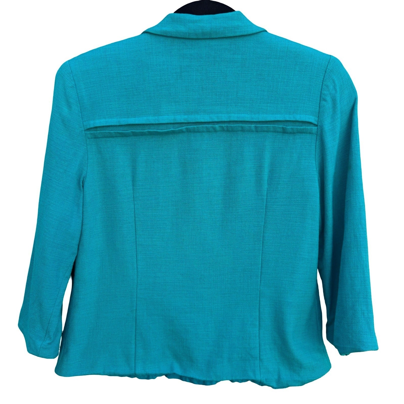 Maggy London Petites Vintage Teal Open Front Blazer Textured 3/4 Sleeve Jacket 8