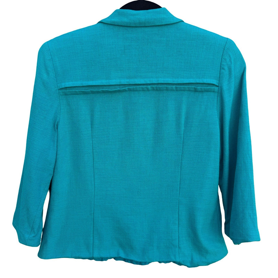 Maggy London Petites Vintage Teal Open Front Blazer Textured 3/4 Sleeve Jacket 8