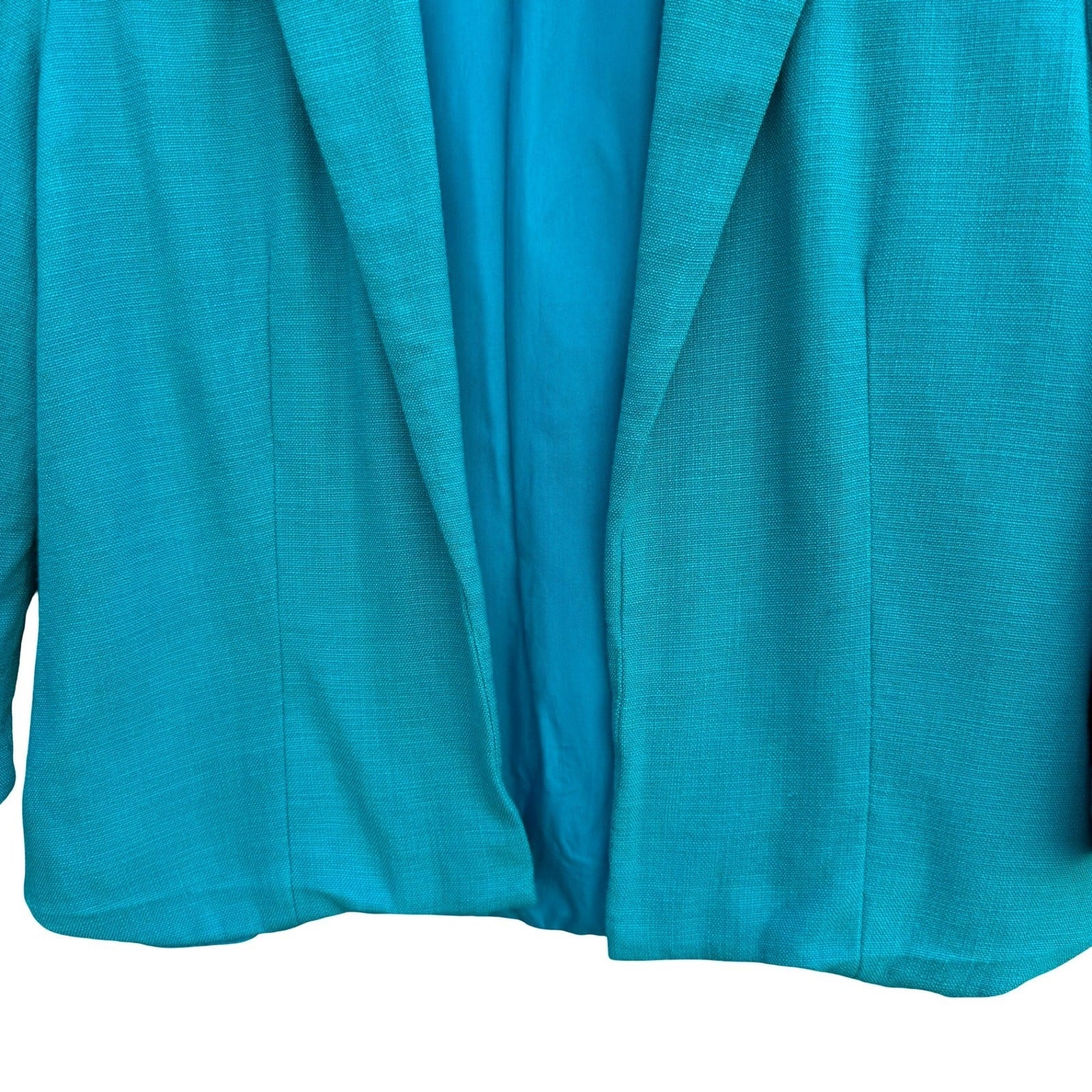 Maggy London Petites Vintage Teal Open Front Blazer Textured 3/4 Sleeve Jacket 8