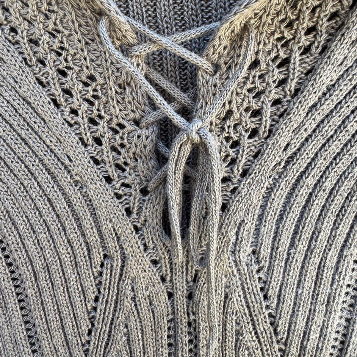 Morgan De Toi Vintage French Y2K Fairycore Lace Up Ribbed Pointelle Knit Sweater