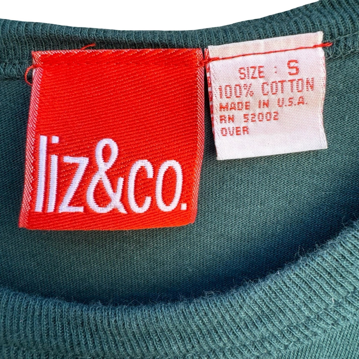Liz & Co Womens Teal Green Long Sleeve Graphic T-Shirt Medallion Flocked Size S