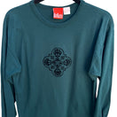 Switch Liz &amp; Co Womens Teal Green Long Sleeve Graphic T-Shirt Medallion Flocked Size S 3 image