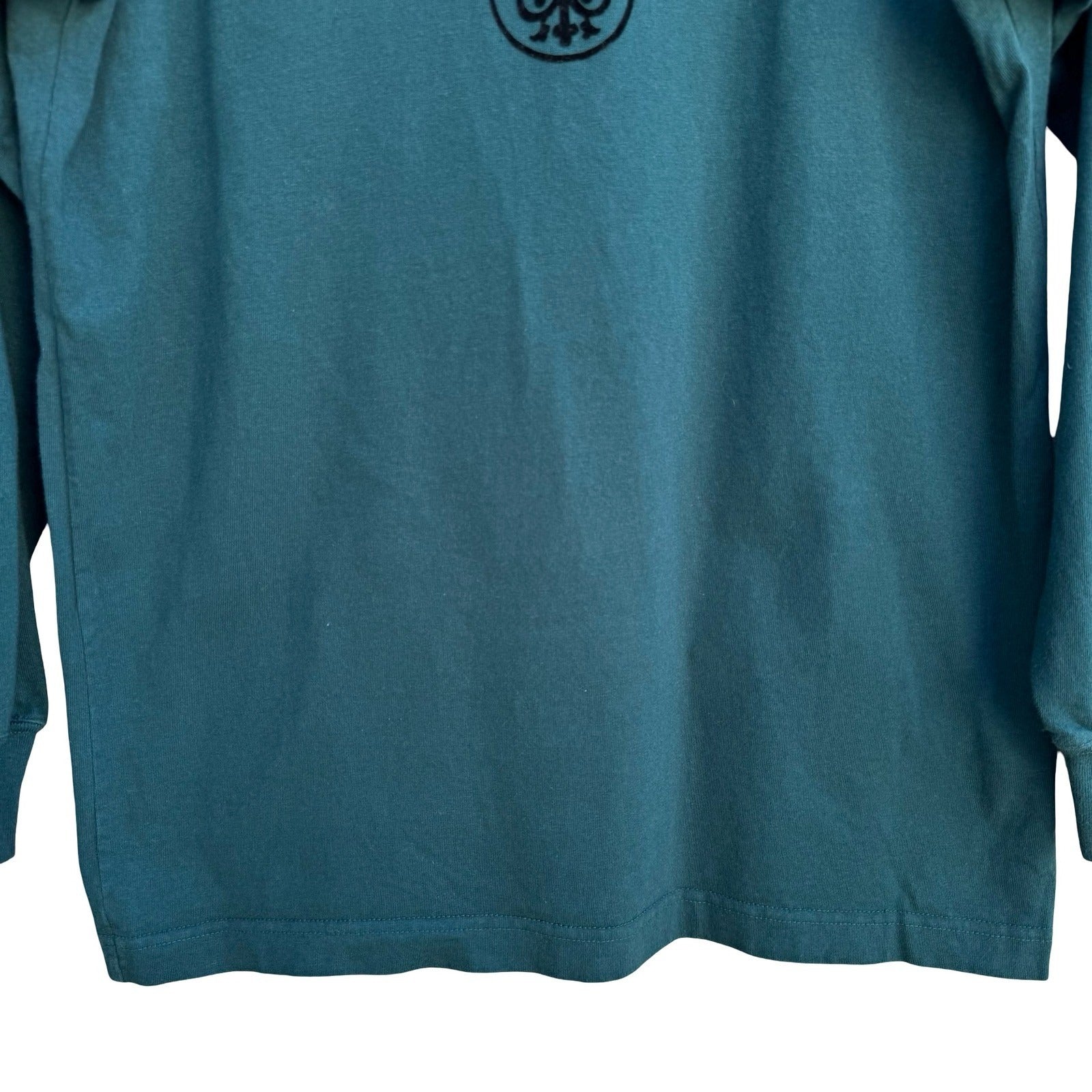 Liz & Co Womens Teal Green Long Sleeve Graphic T-Shirt Medallion Flocked Size S