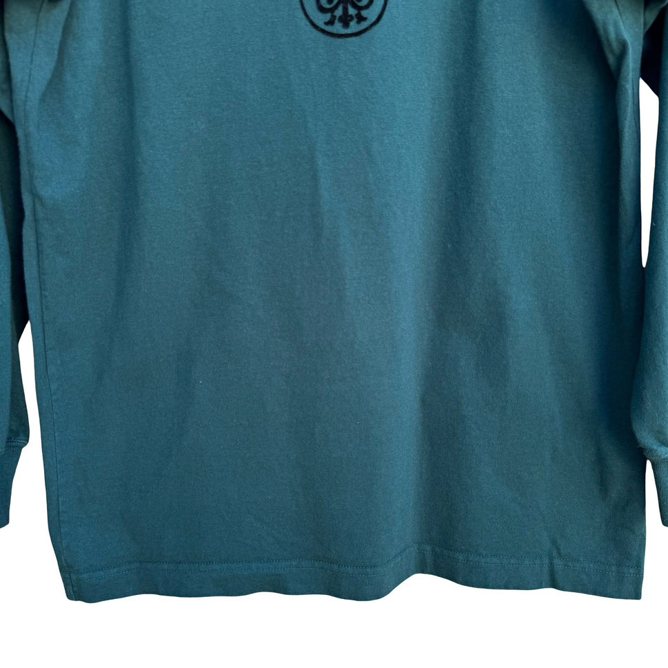 Liz & Co Womens Teal Green Long Sleeve Graphic T-Shirt Medallion Flocked Size S