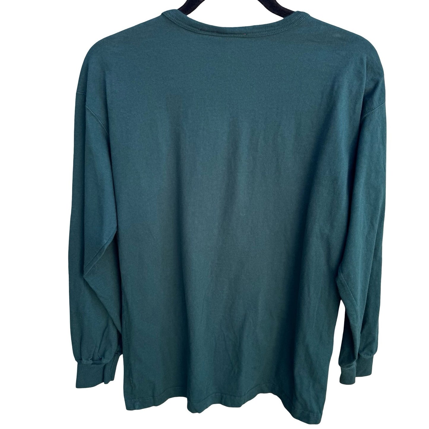 Liz & Co Womens Teal Green Long Sleeve Graphic T-Shirt Medallion Flocked Size S