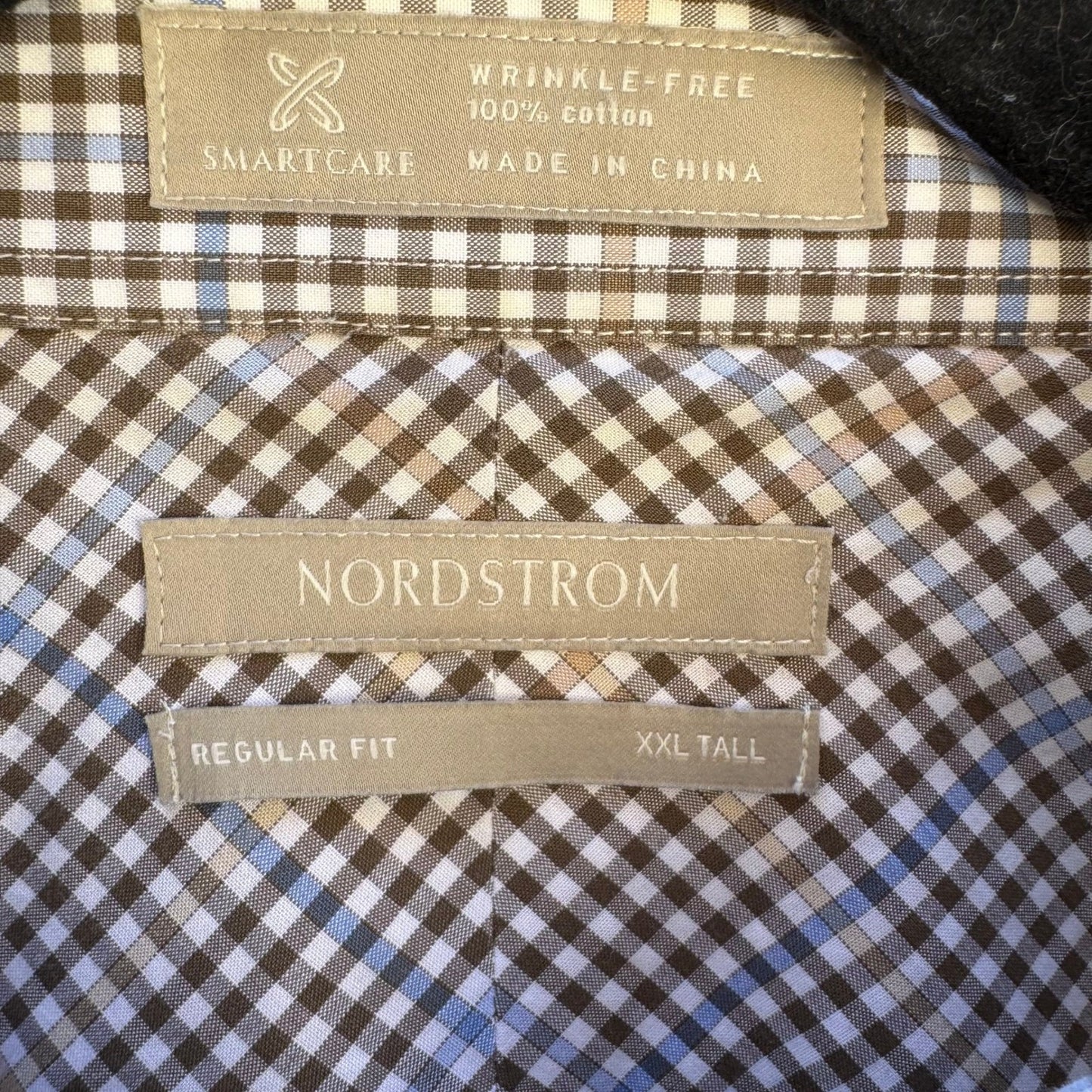 Nordstrom Smartcare Regular Fit Brown Blue Check Preppy Shirt Mens XXL Tall